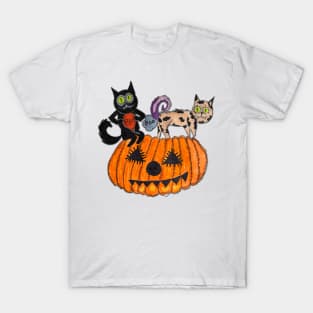 Halloween black Cat. Halloween party pumpkin T-Shirt